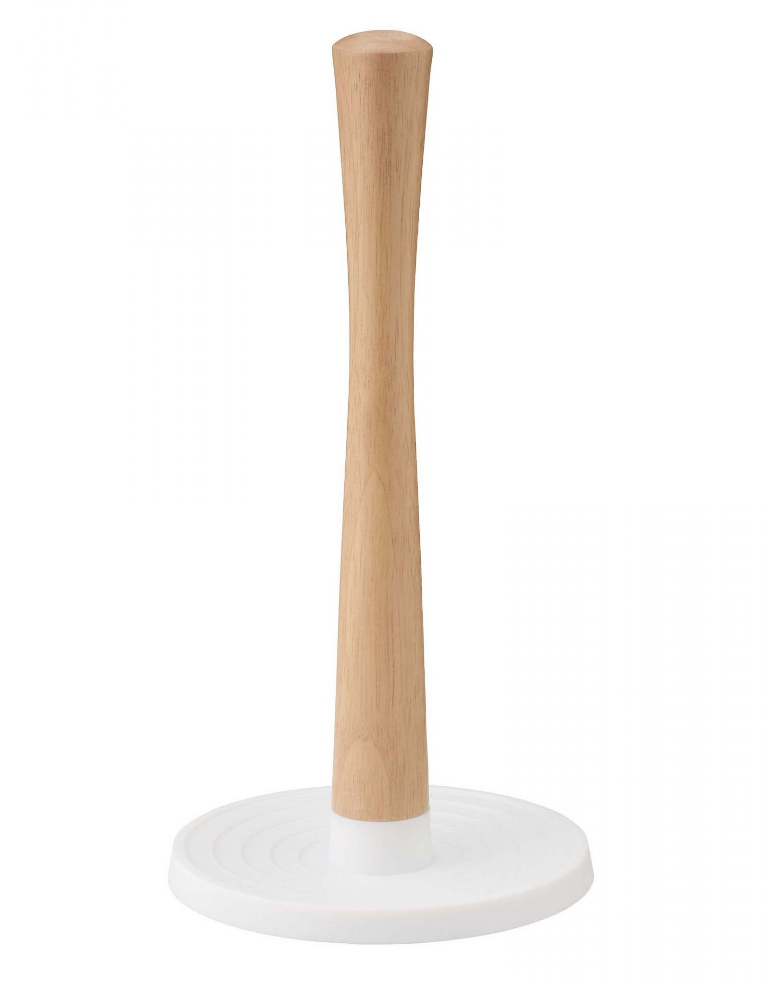 Roll-It Küchenrollenhalter von RIG-TIG by Stelton: Holzständer mit weißem Fuß für Küchenrolle.